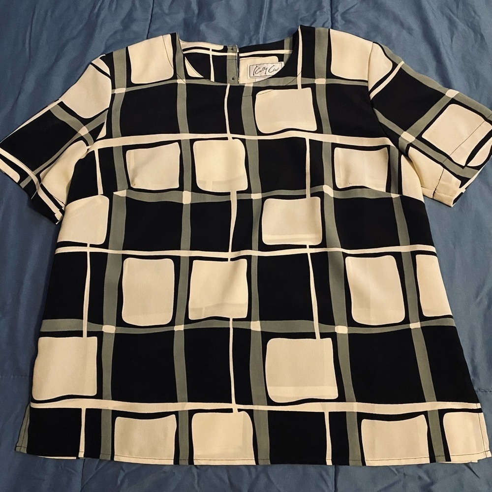 Vintage Geometric Black and Cream Women's Top | M| Kathy Che